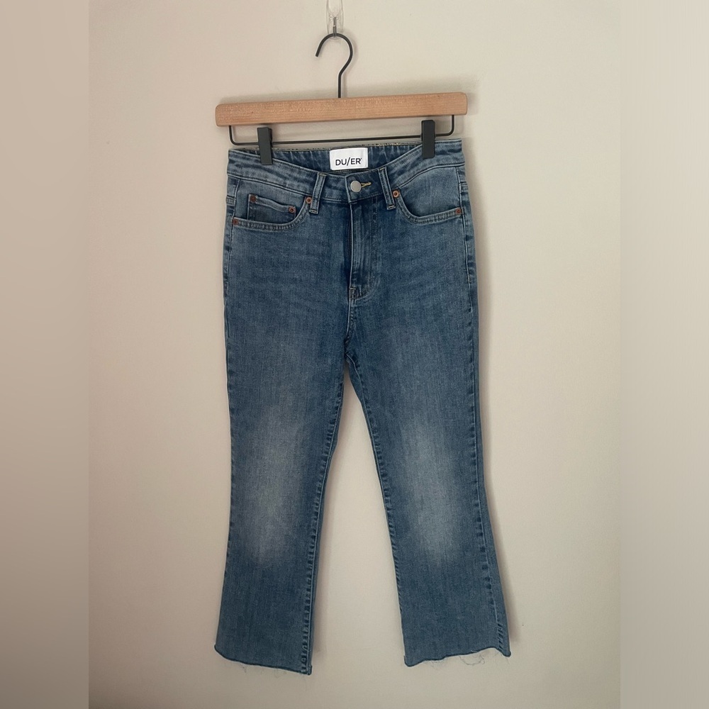 DU/ER Raw Hem Blue Straight Leg Jeans with Classic Style Size 26